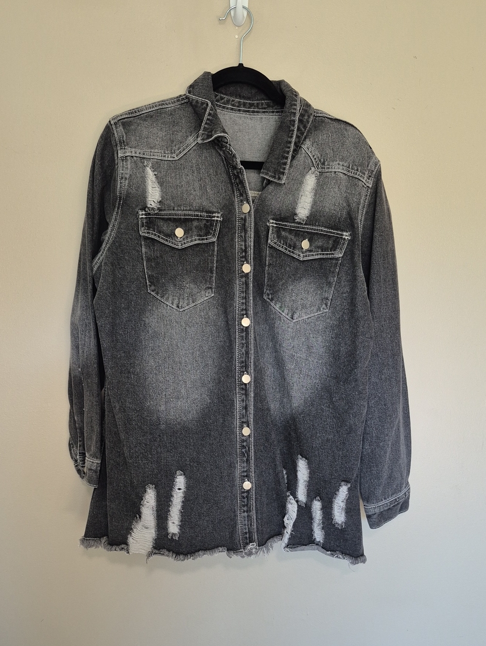 Distressed Black Grey Denim Shacket